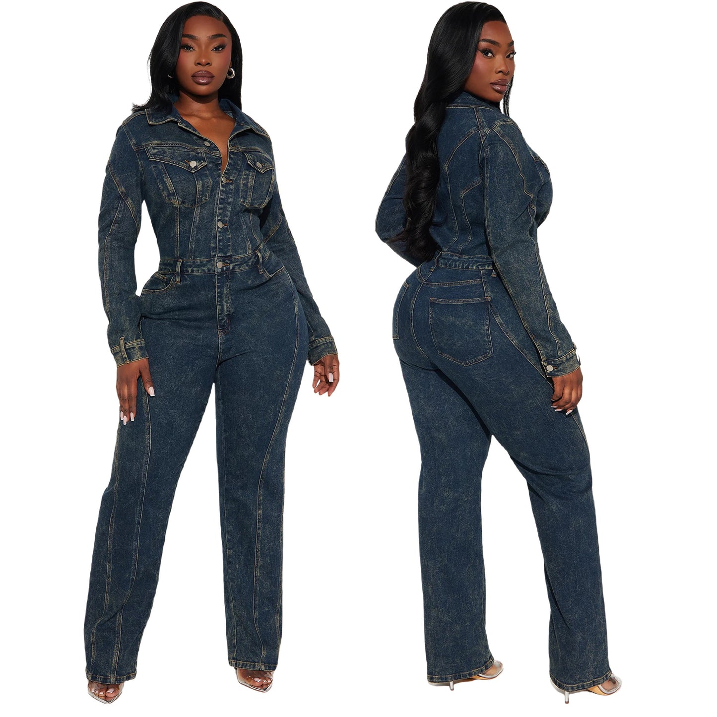 Loose Elastic Denim Jumpsuit