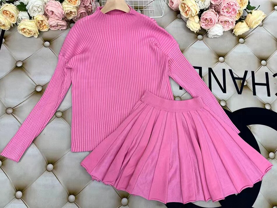 Knitted High Waist Sweater w/Skirt