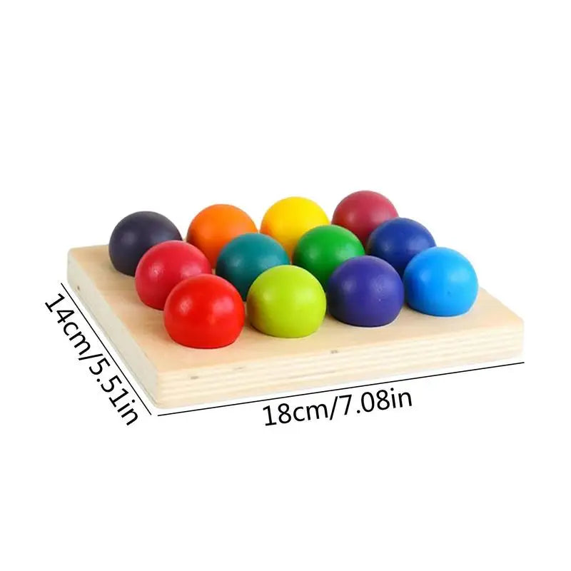 Montessori Rainbow Sorting Ball 12 Color Matching Board Color Recognition Wooden Toy