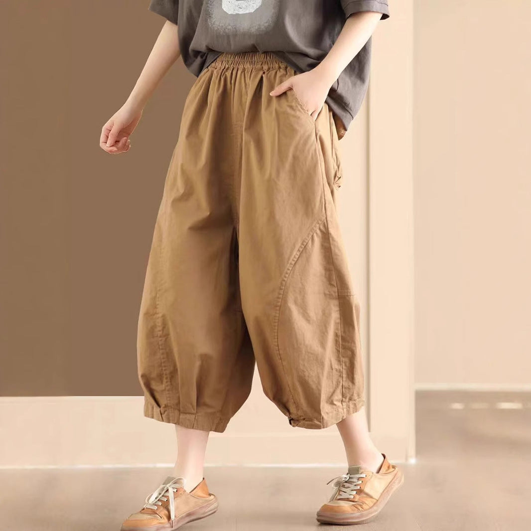 Cotton Splicing Elastic Waist Pants