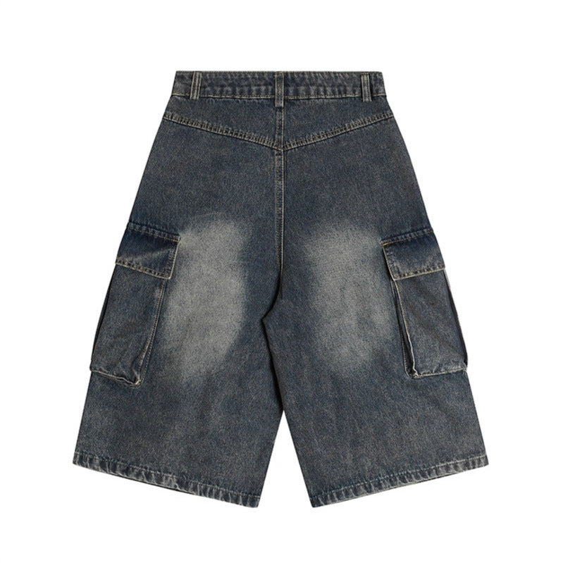 Washed Multi Pocket Workwear Denim Shorts