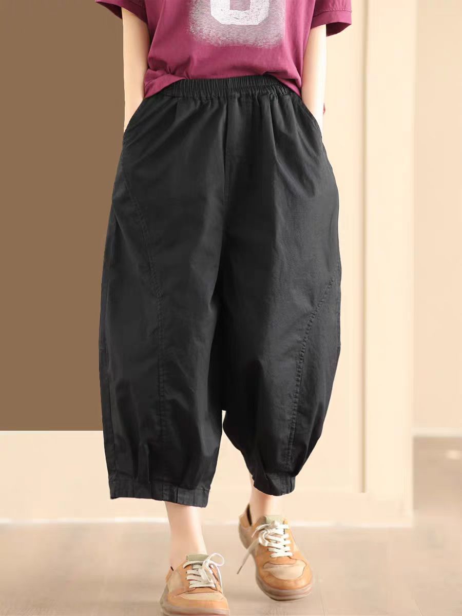 Cotton Splicing Elastic Waist Pants