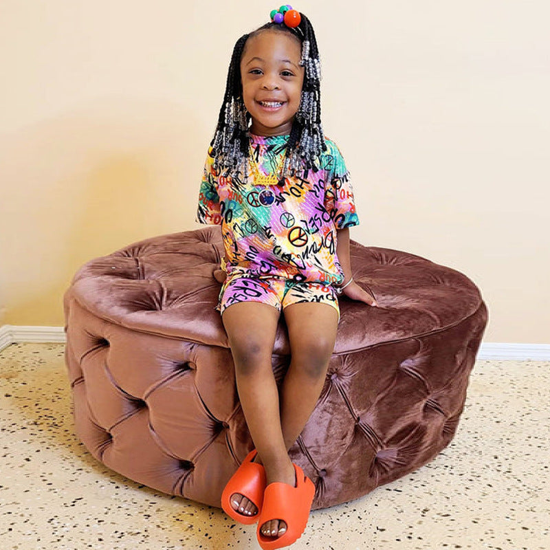 Girls Fashion Print Loose Suit