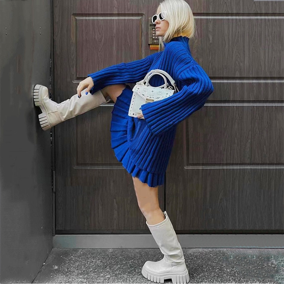 Knitted High Waist Sweater w/Skirt