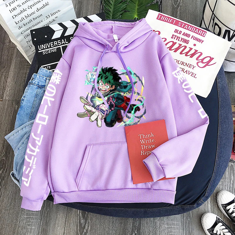 Spring Anime My Hero Academia Izuku Midoriya Printed Hooded Sweatshirt Unisex Long Sleeve Casual Jacket