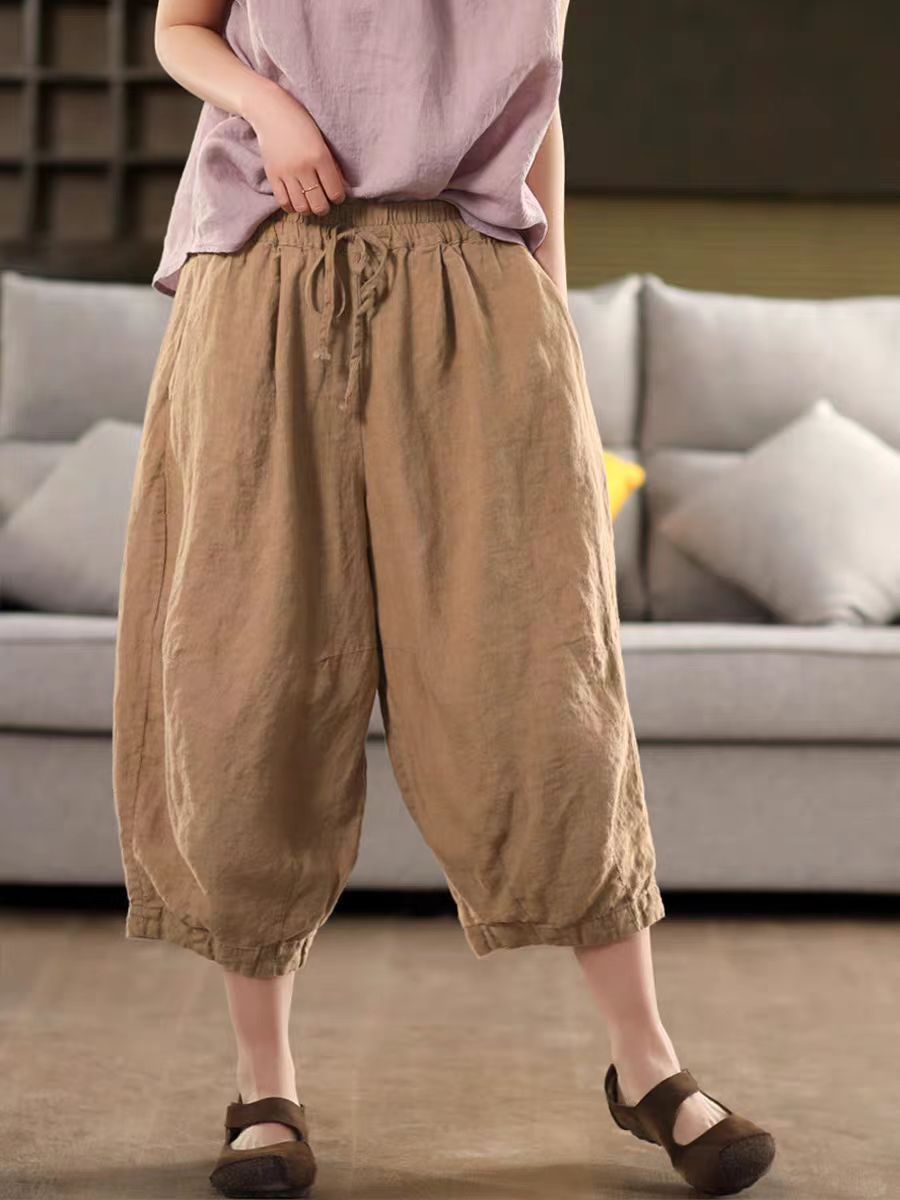 Vintage Sand-Washed Linen Loose Pants