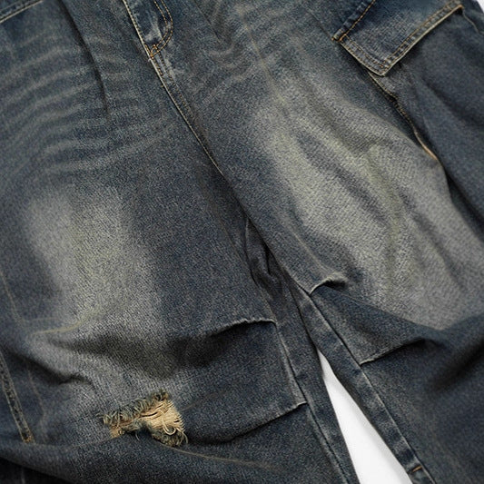 Washed Multi Pocket Workwear Denim Shorts
