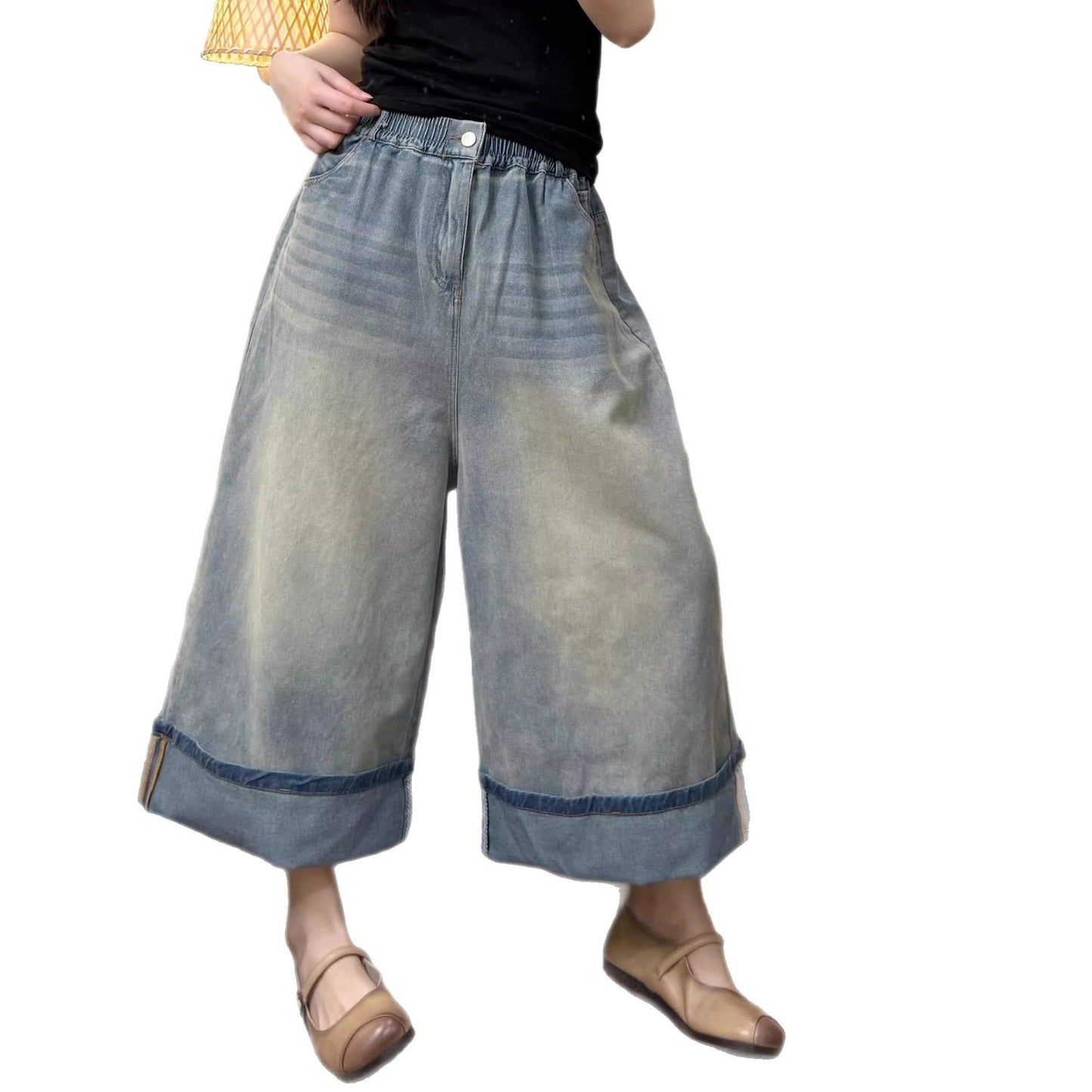 Vintage Washed Wide Cuff Denim Pants