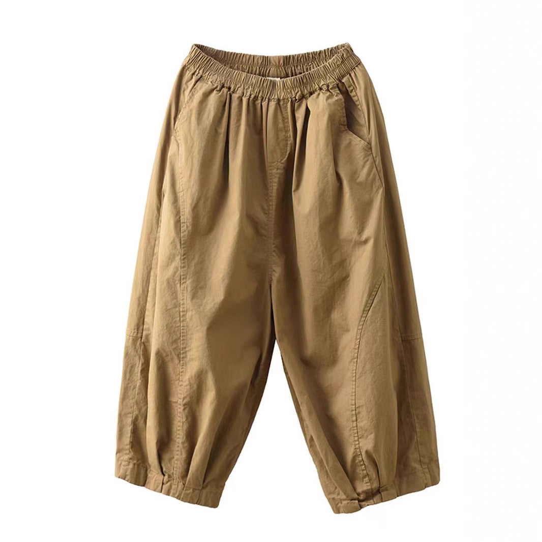 Cotton Splicing Elastic Waist Pants