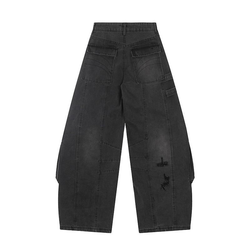 Denim Trousers with Splicing Wide-Leg