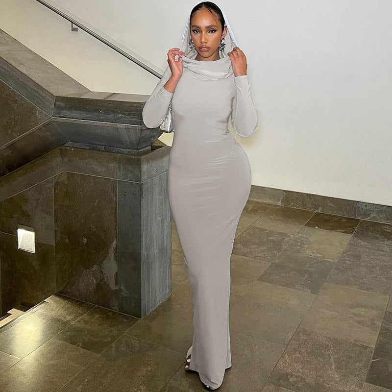 Hooded Long Sleeve Fitted Dress