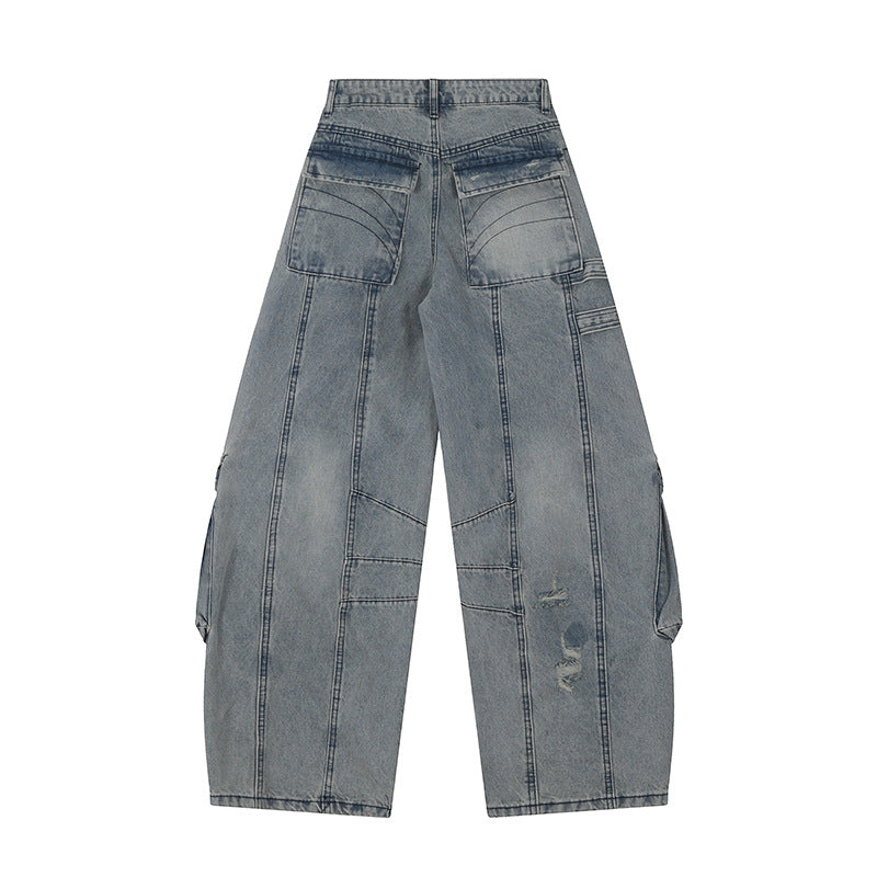 Denim Trousers with Splicing Wide-Leg