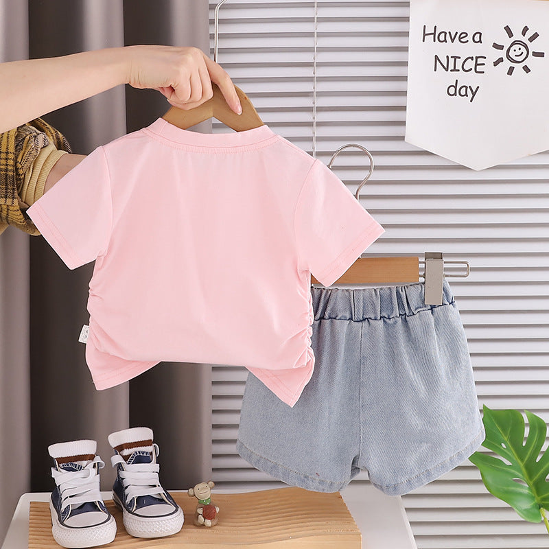 Solid color short sleeved top and shorts set