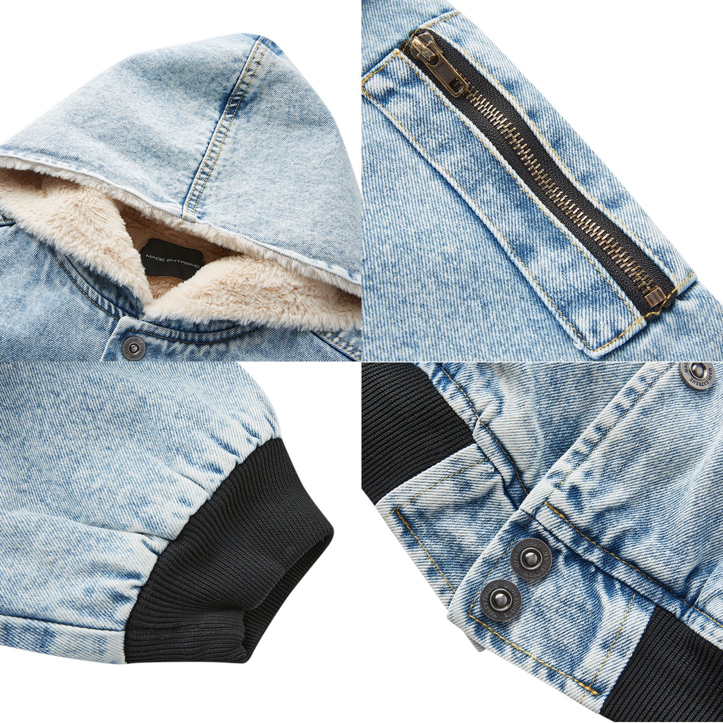 Rabbit Fur Mountain Carving Denim Jacket