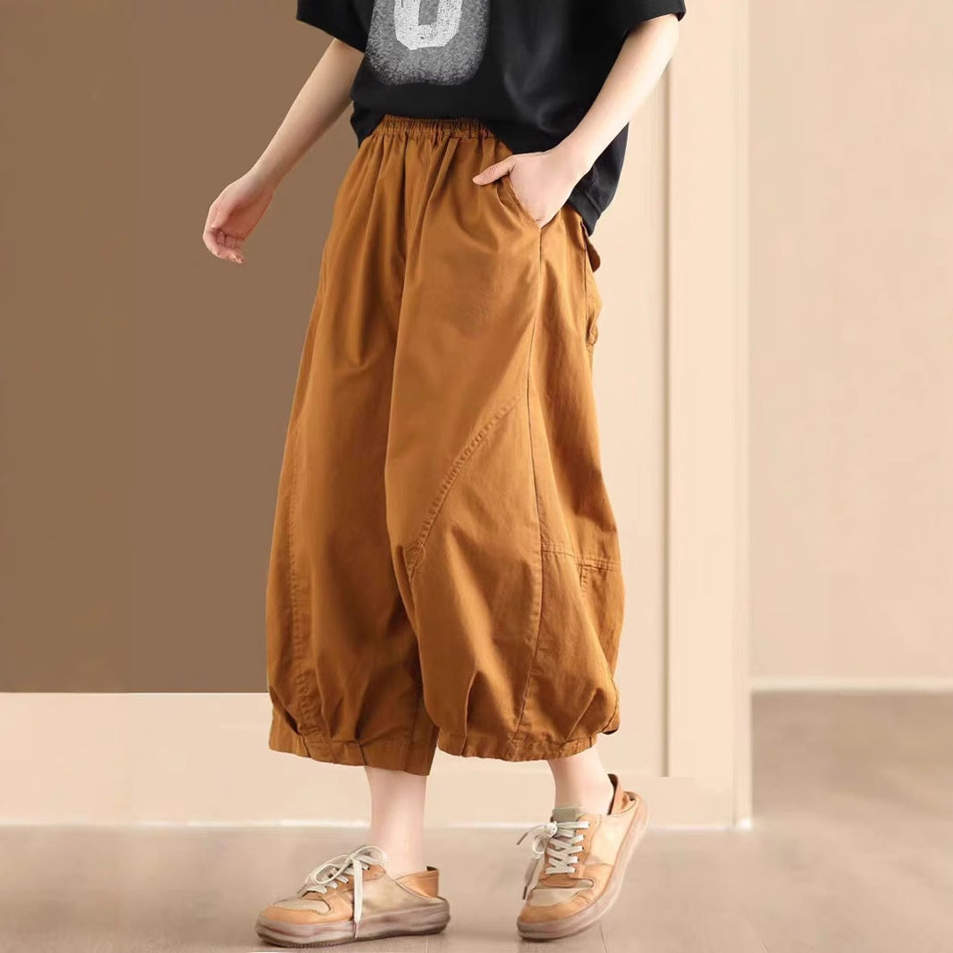 Cotton Splicing Elastic Waist Pants