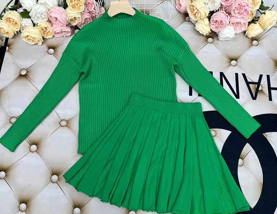 Knitted High Waist Sweater w/Skirt