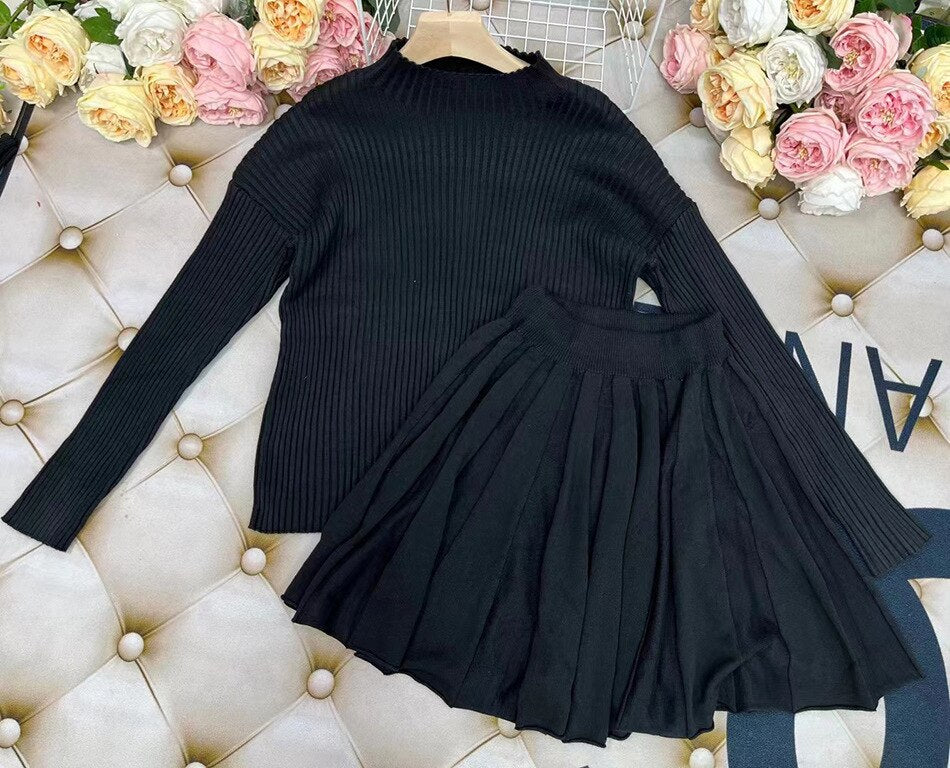 Knitted High Waist Sweater w/Skirt