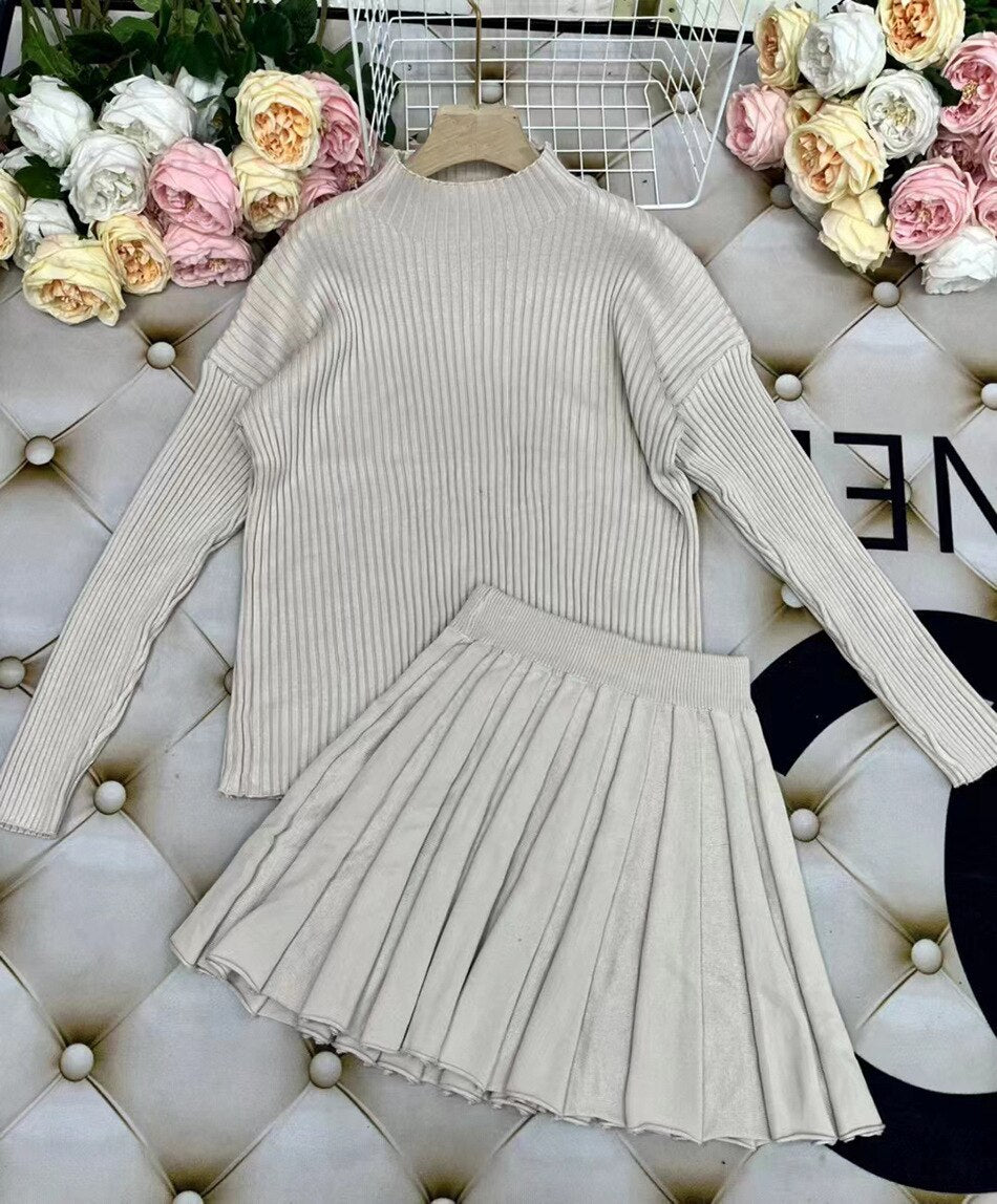 Knitted High Waist Sweater w/Skirt