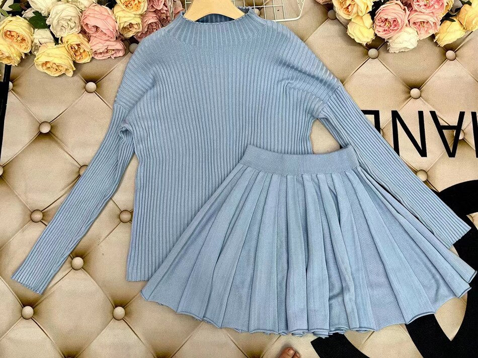 Knitted High Waist Sweater w/Skirt