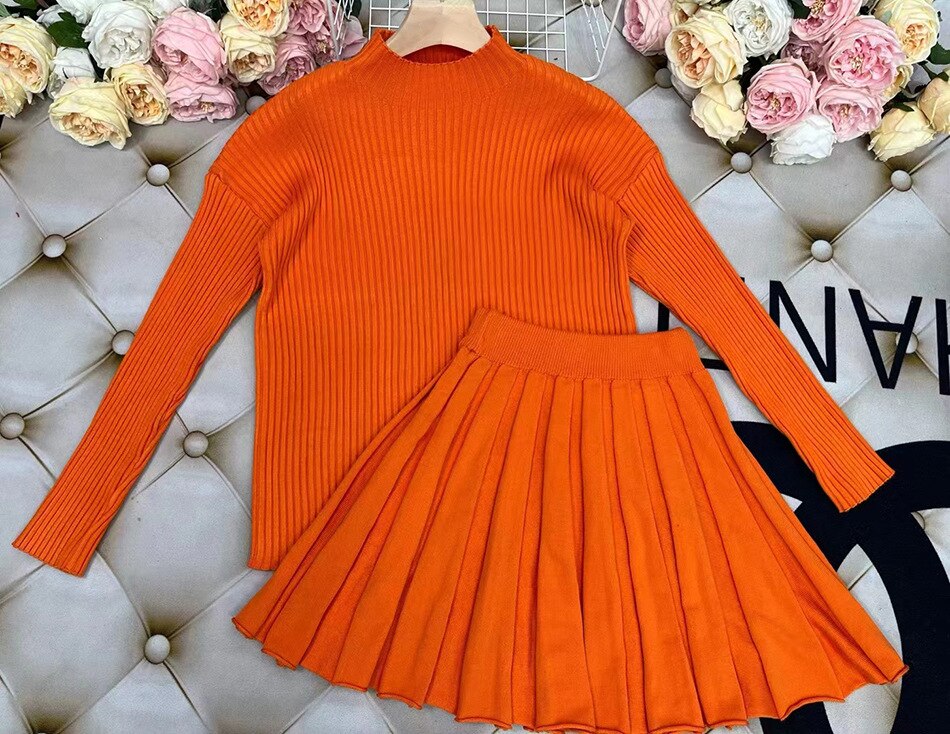 Knitted High Waist Sweater w/Skirt