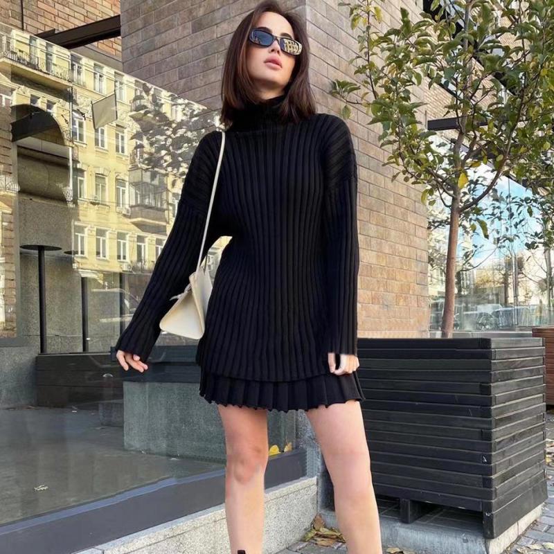 Knitted High Waist Sweater w/Skirt