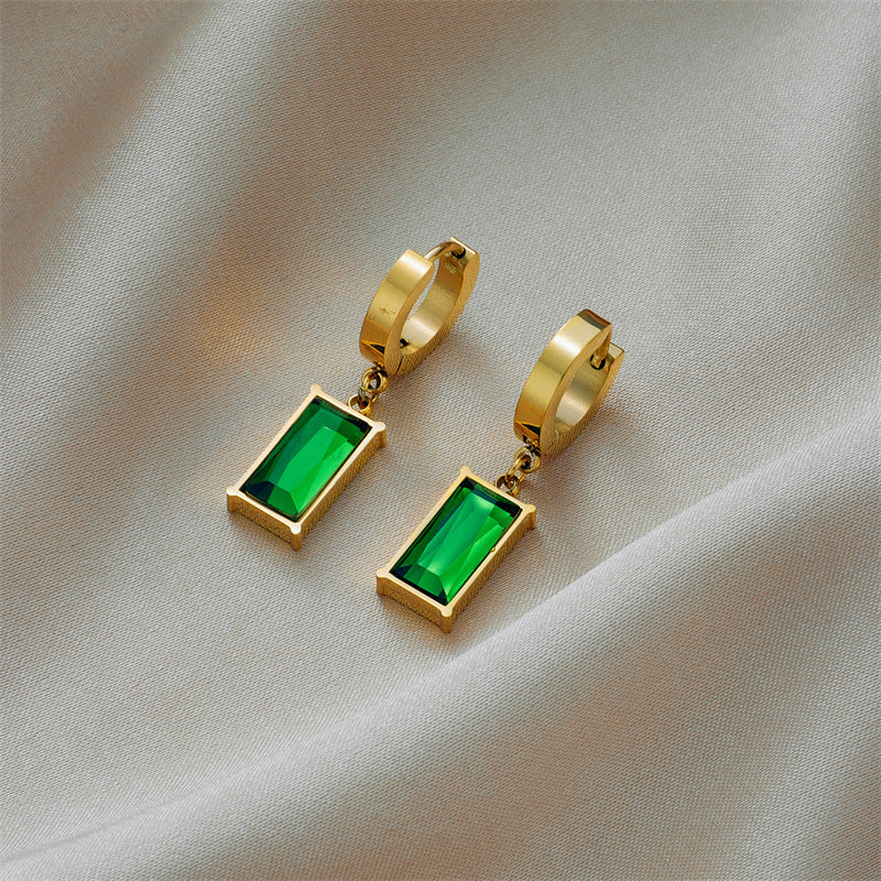 Emerald Zircon Pendant Titanium Steel Necklace