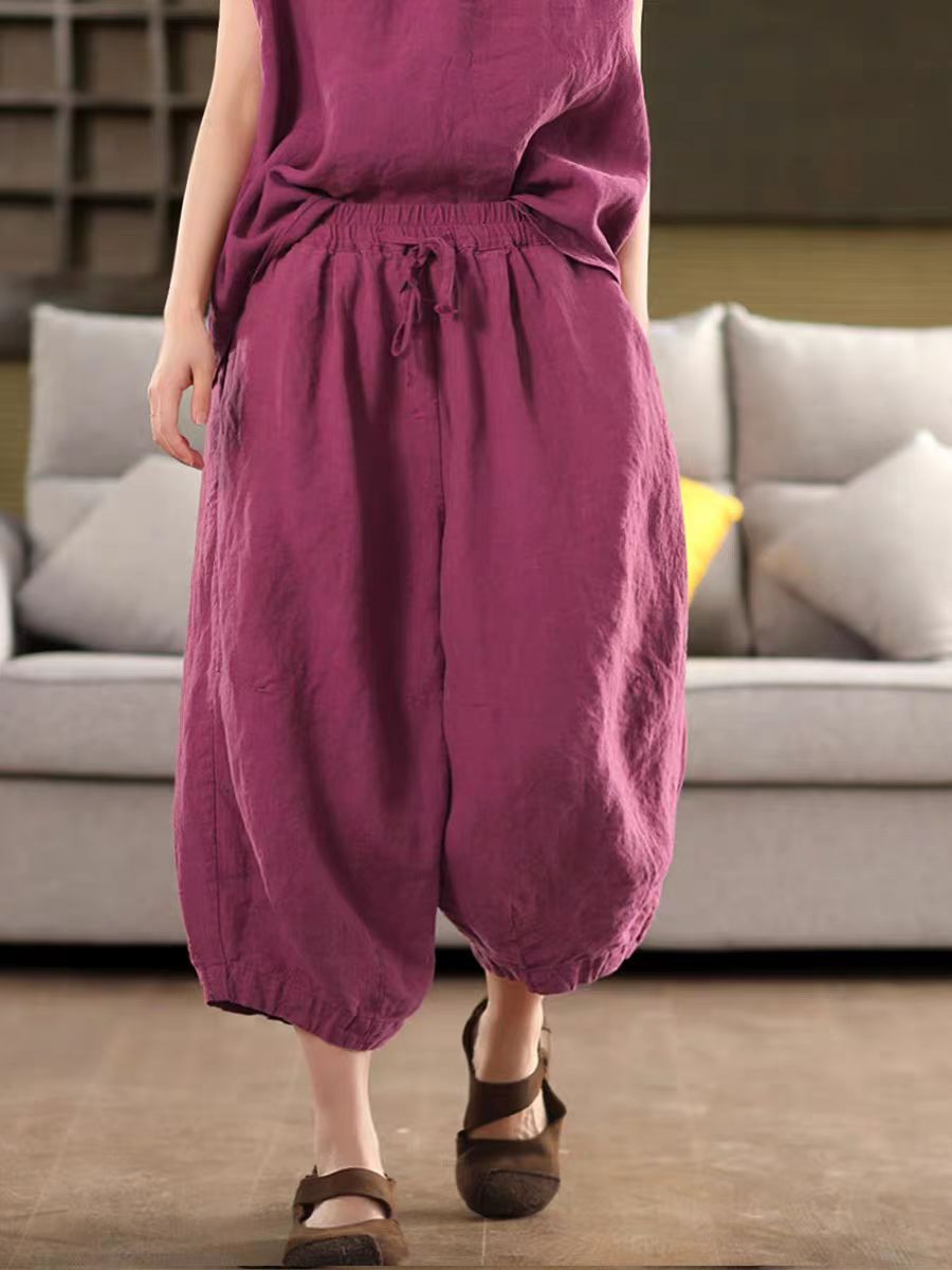Vintage Sand-Washed Linen Loose Pants