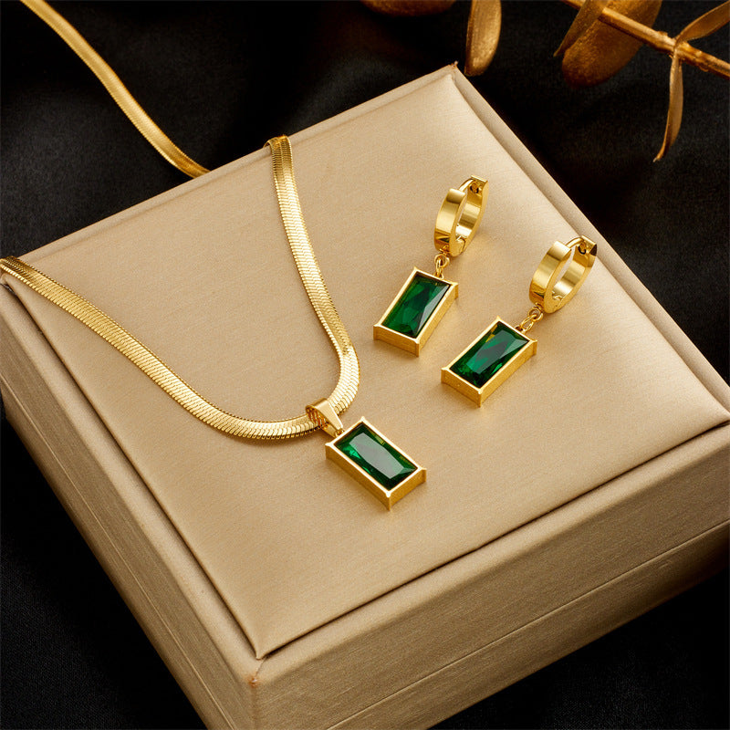 Emerald Zircon Pendant Titanium Steel Necklace