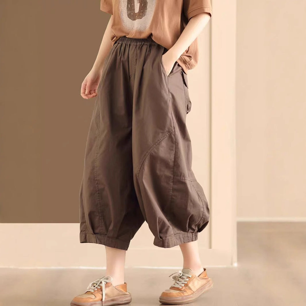 Cotton Splicing Elastic Waist Pants