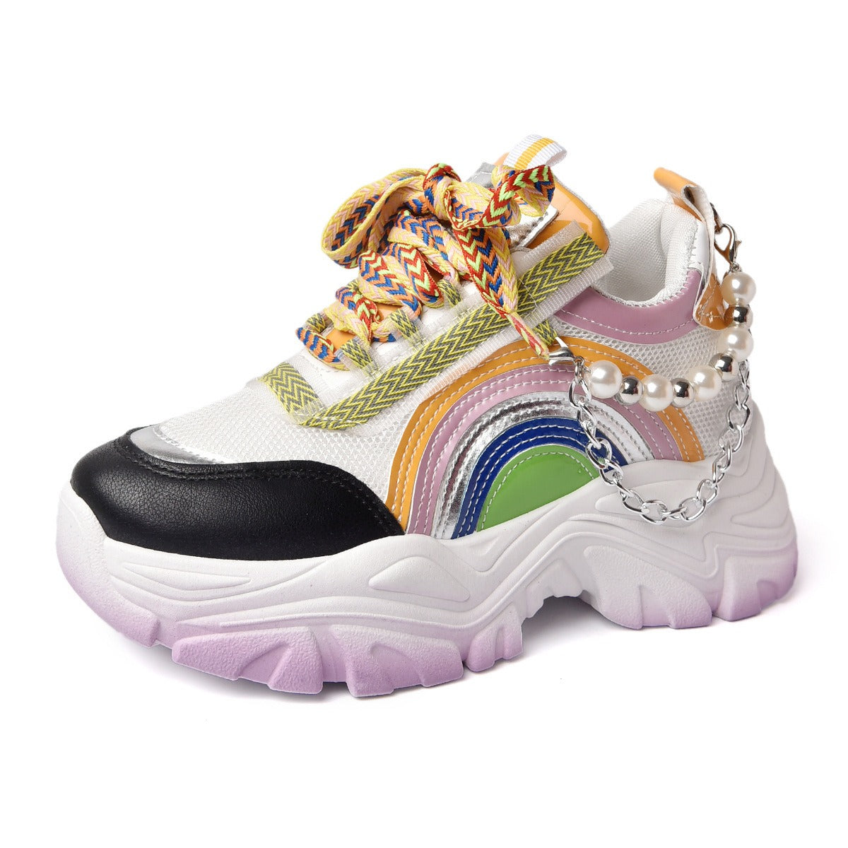 Girls Fashion Pearls Chain Running Shoes