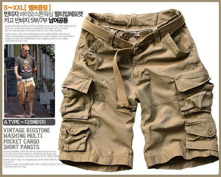 MISNIKI Mens Shorts Casual Loose Knee-length Mens Cargo Shorts Within Belt S-3XL