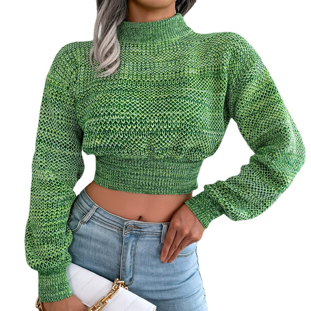 Fashionable Color Long Sleeve Open Navel Knitting Sweater