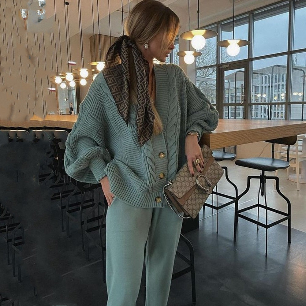 Knitted Two Piece Cardigan and Pants