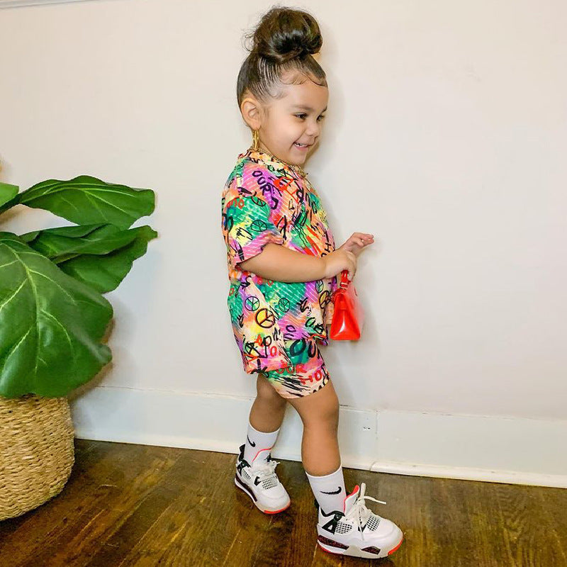 Girls Fashion Print Loose Suit