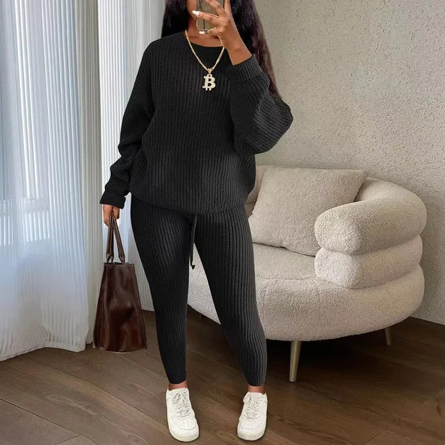 Round Neck Pullover Casual Two Piece