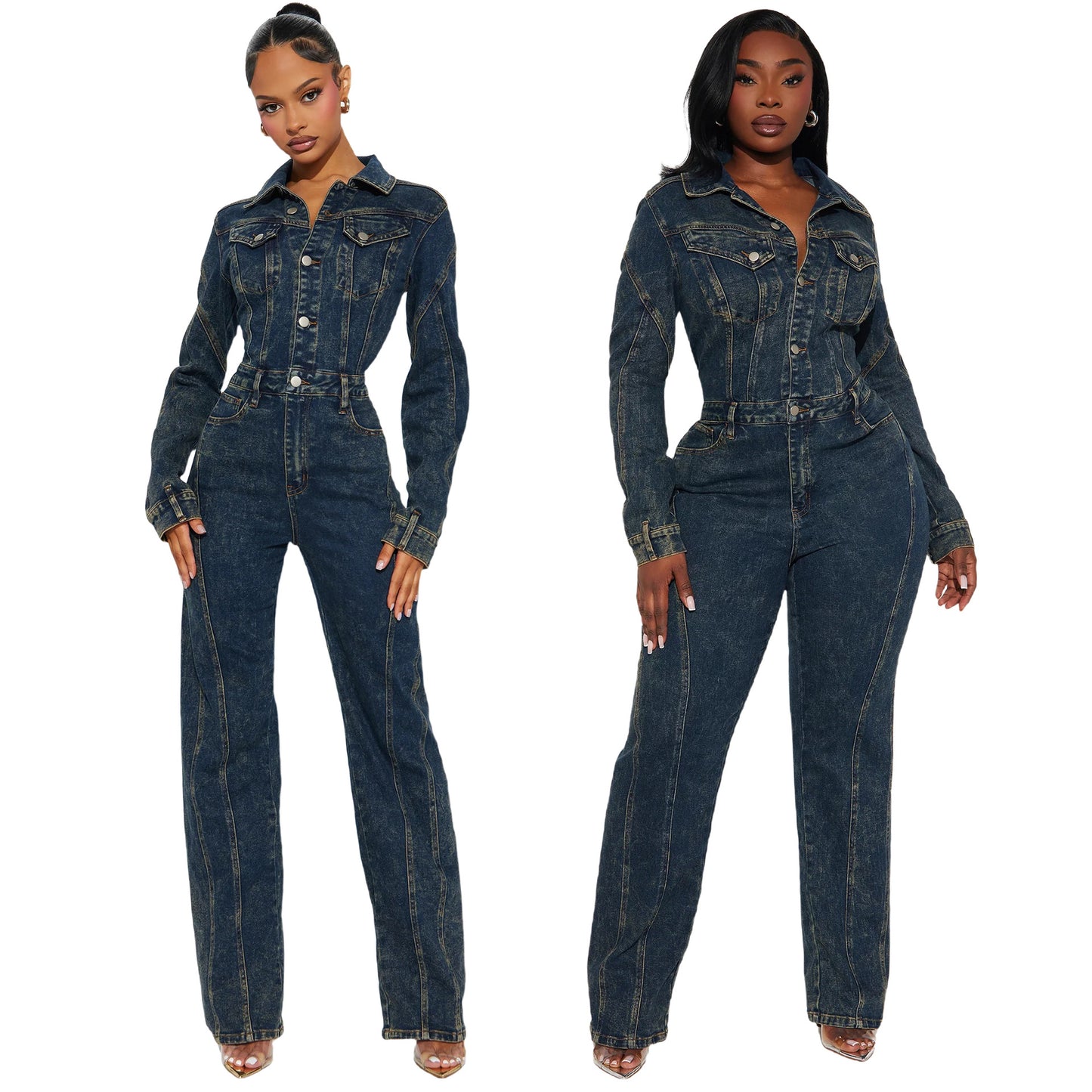 Loose Elastic Denim Jumpsuit