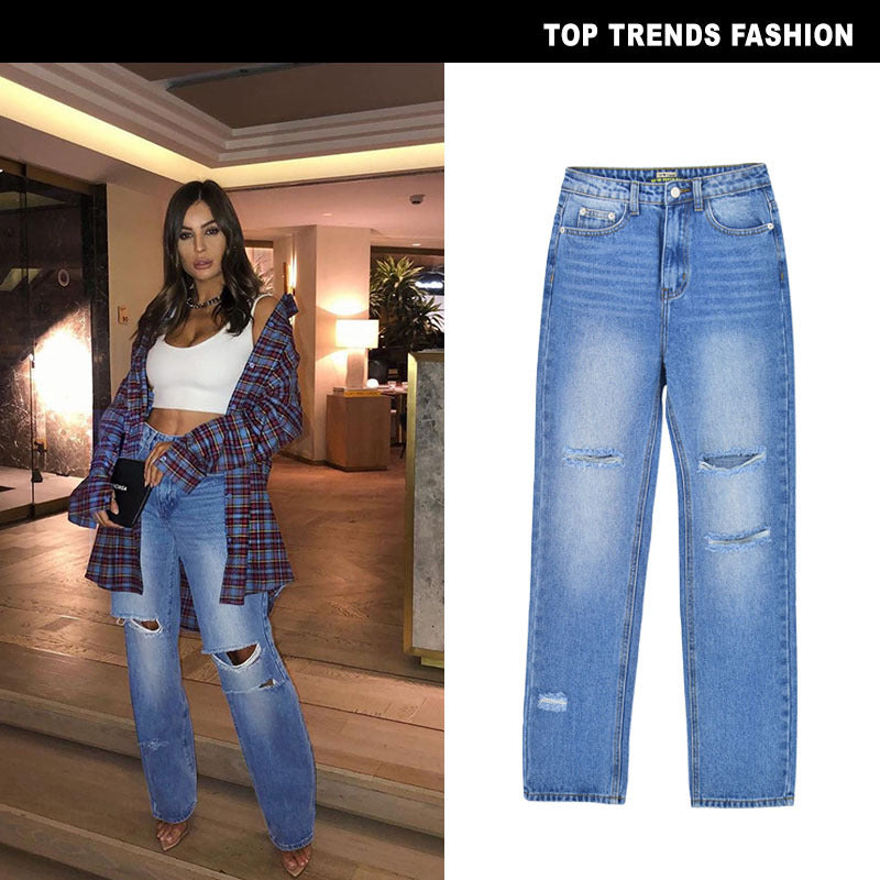 High Waist Denim Trousers
