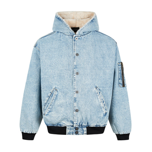 Rabbit Fur Mountain Carving Denim Jacket
