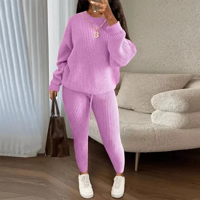 Round Neck Pullover Casual Two Piece