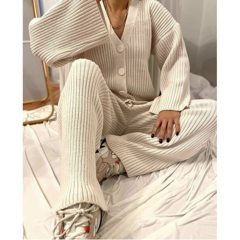 Casual Sweater Knitted Cardigan Two-Piece Set