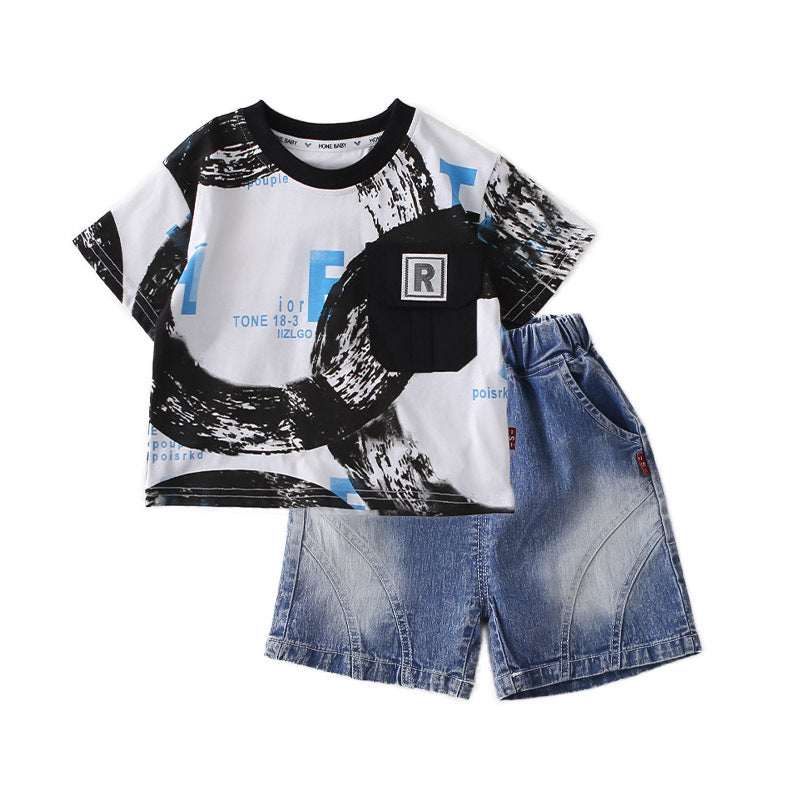 Letter Pocket Short Sleeved Top and Shorts Set