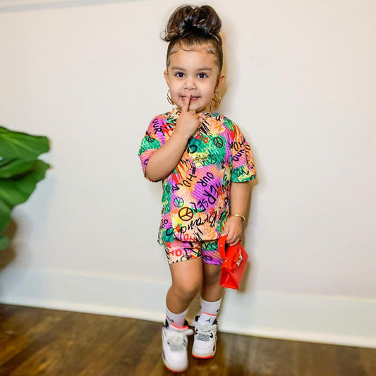 Girls Fashion Print Loose Suit