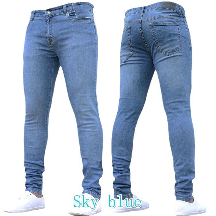 Slim Fit Elastic Denim Men's Trousers  Style Black Skinny Ankle-Length Pants for Men