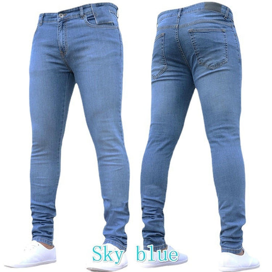 Slim Fit Elastic Denim Men's Trousers  Style Black Skinny Ankle-Length Pants for Men