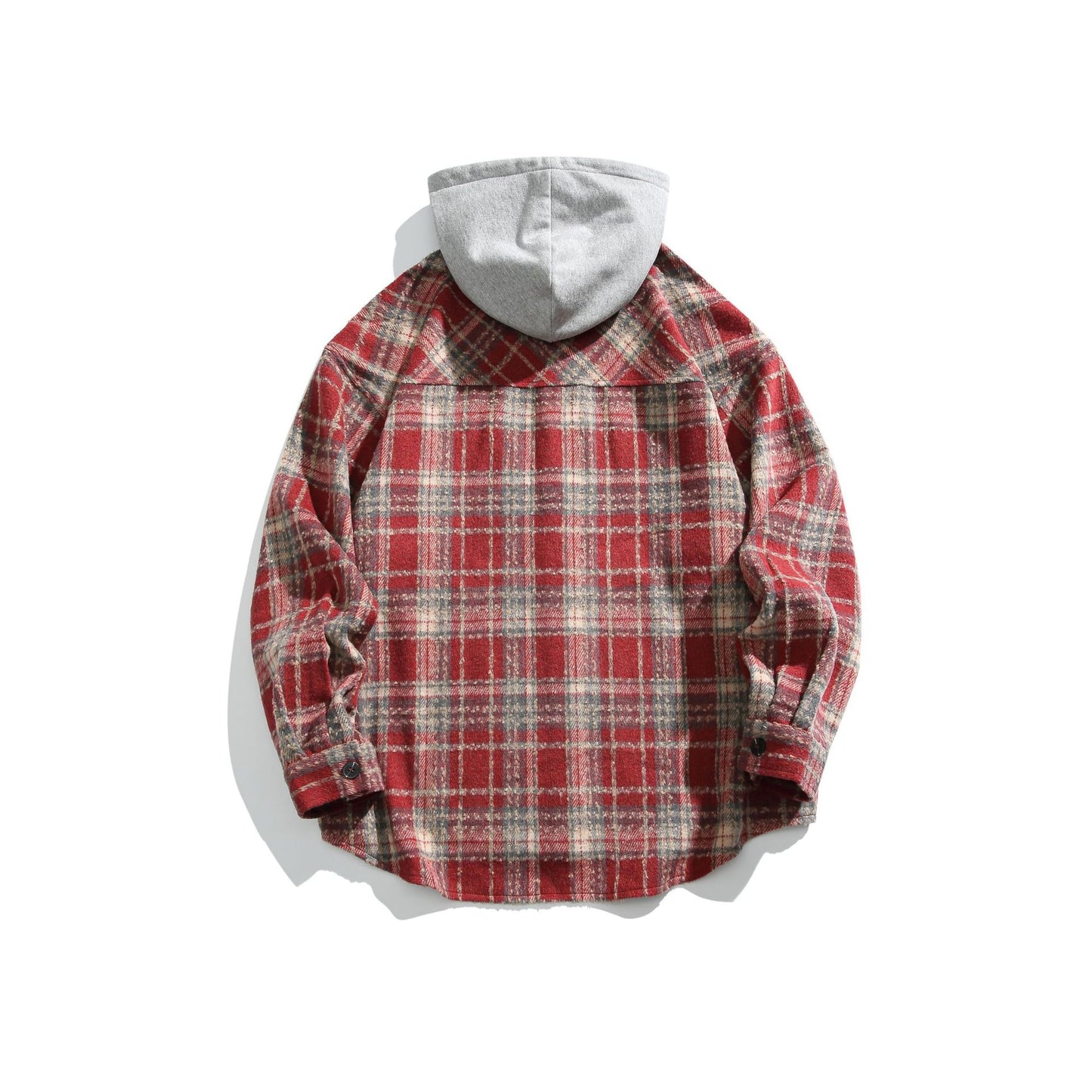 Loose Color-Blocked Plaid Long Sleeve Shirt with Hooded Design