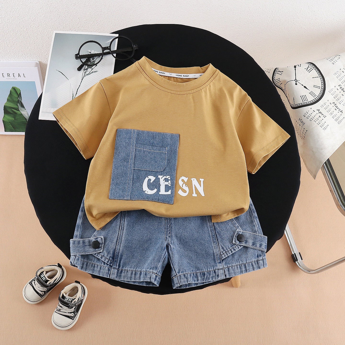 Round Neck Short Sleeved Top and Shorts Set