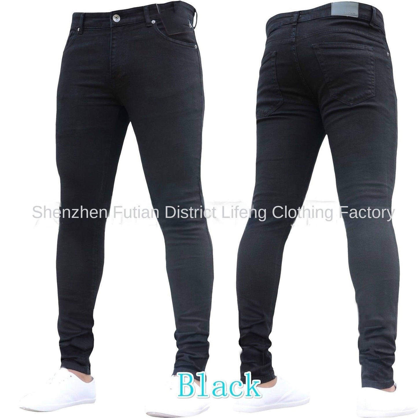 Slim Fit Elastic Denim Men's Trousers  Style Black Skinny Ankle-Length Pants for Men