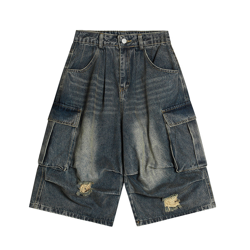 Washed Multi Pocket Workwear Denim Shorts