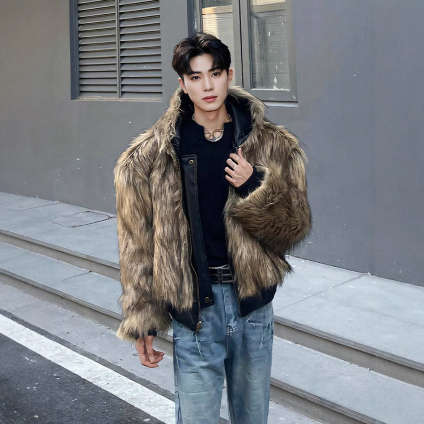 Retro Hooded Faux Fur Jacket