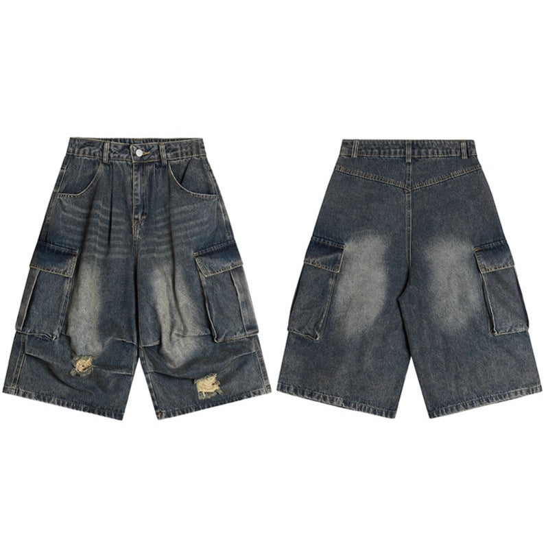Washed Multi Pocket Workwear Denim Shorts
